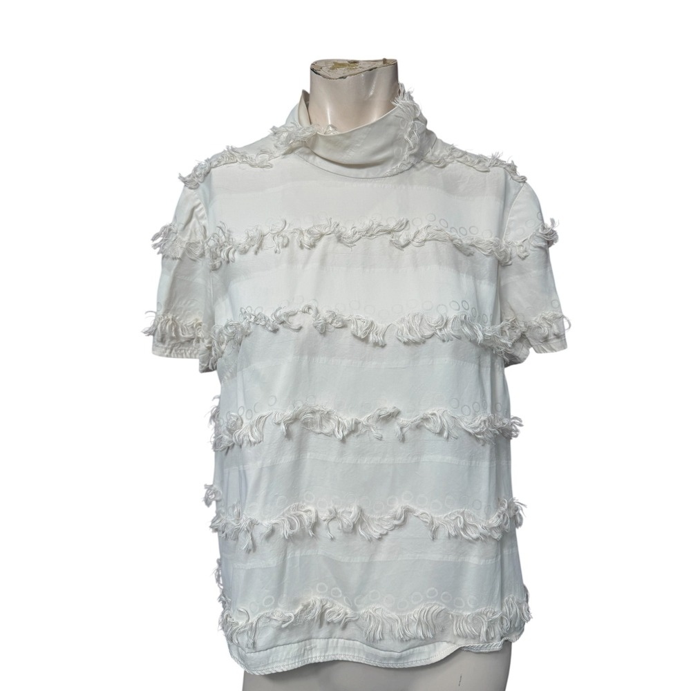 Rachel Comey Vintage Fringe Short Sleeve Blouse Cream Size 8